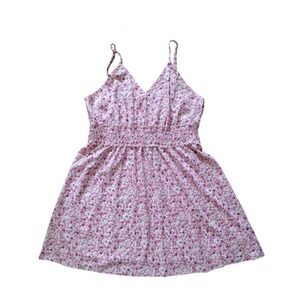 Shein Curve Dress Woman‎ XXL White Pink Floral Strappy Boho A Line Smocked Mini